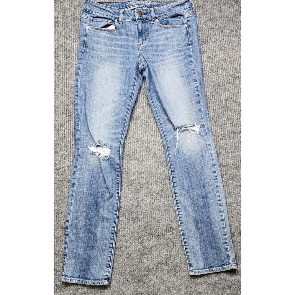 American Eagle Skinny Stretch Jeans Womens 10 Regular Distressed Blue Denim